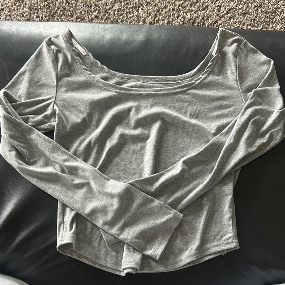 Silver Fitted Crop Long Sleeve Blouse
